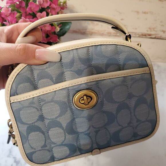 RETAIL Coach Quilted Riley Top Handle Lunchbox Bag- Washed Denim/Light Chambray - Picture 8 of 12